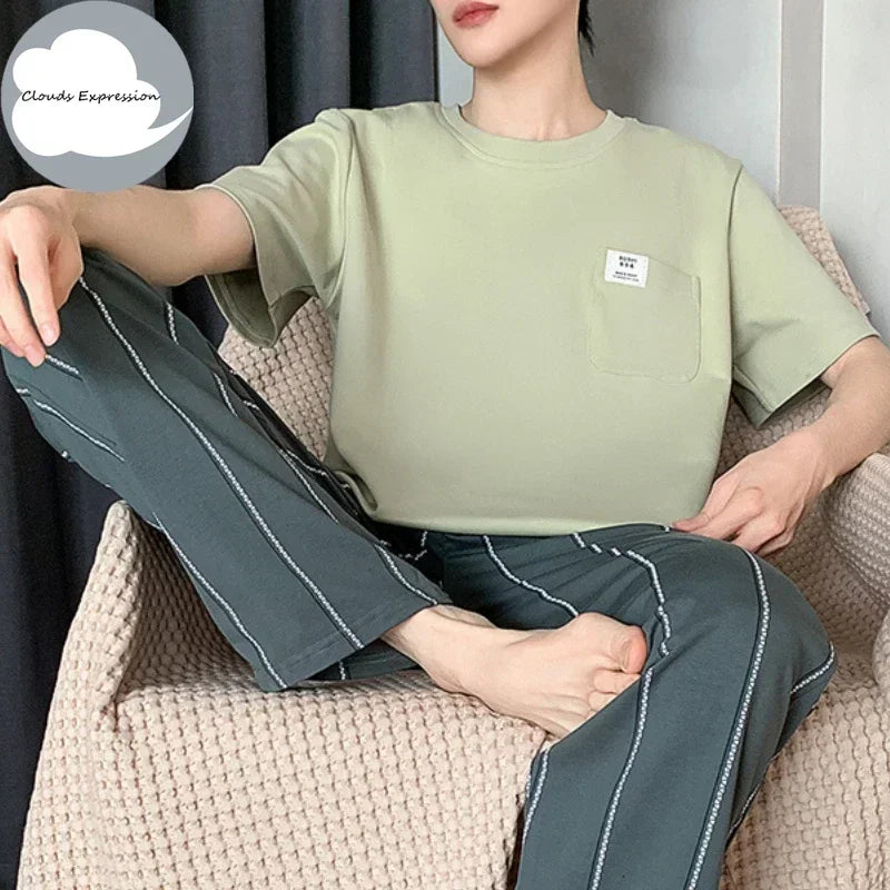 Summer Knitted Mens Casual Pyjamas Set