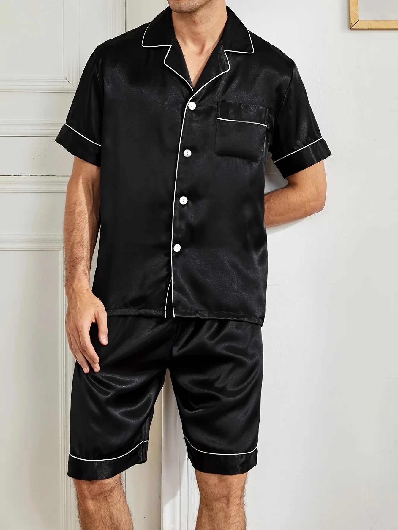 Men's Solid Color Short Sleeve Pajama Set