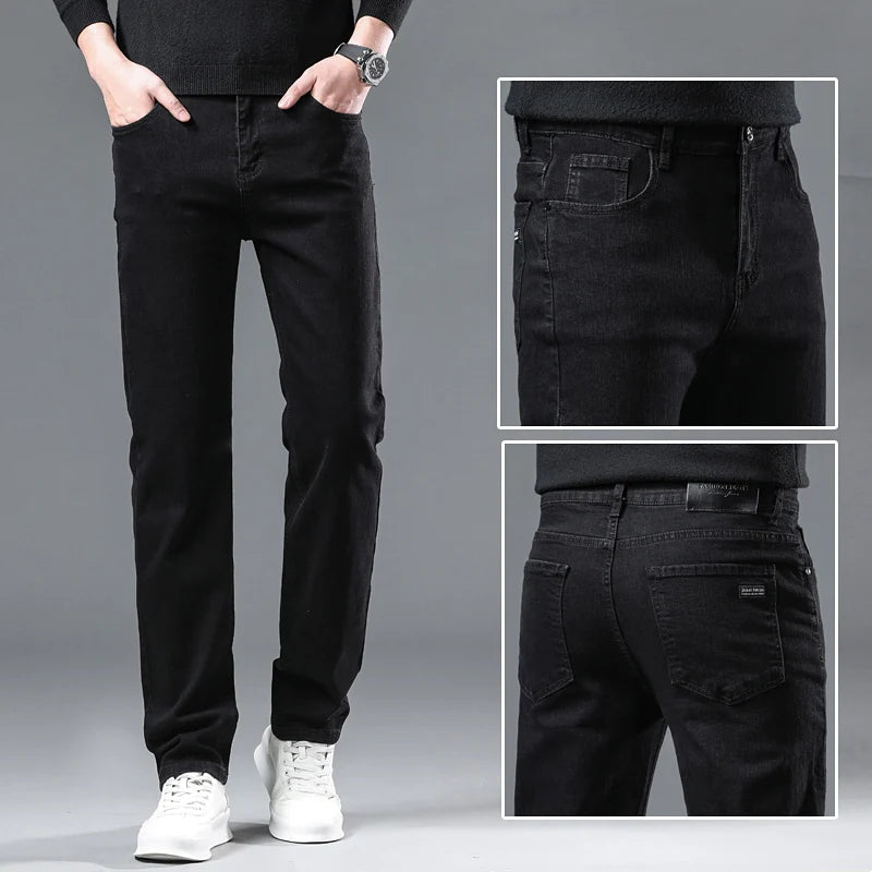 Men's Soft Stretch Denim Biker Jeans in Grey Black