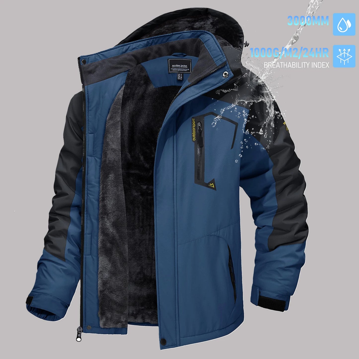 TACVASEN Men's Winter Ski Jackets Waterproof Fleece Coats Insulated Thermal Snowboard Jacket Parka Raincoat with Hood Man Parka