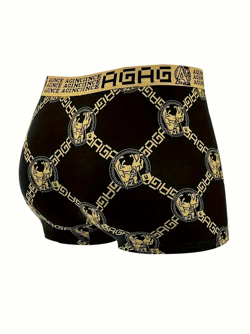 Men's Boxer Shorts Black Gold Print 4pcs Set