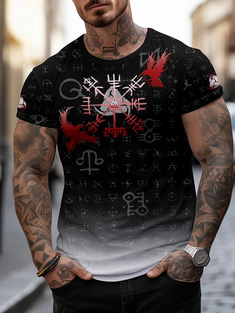 Egyptian Religious Style 3D Anubis Printed Men's Short-sleeved Shirt Outdoor Sports Men's Fitness T-shirt Street Fashion T-shirt