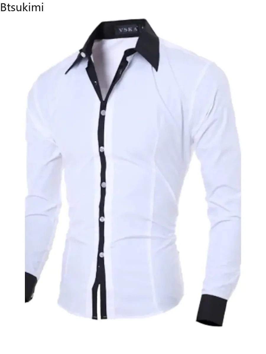 Men's Patchwork Dress Shirt for Business and Casual Wear