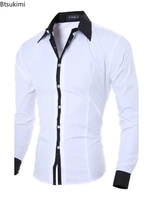 Men's Patchwork Dress Shirt for Business and Casual Wear