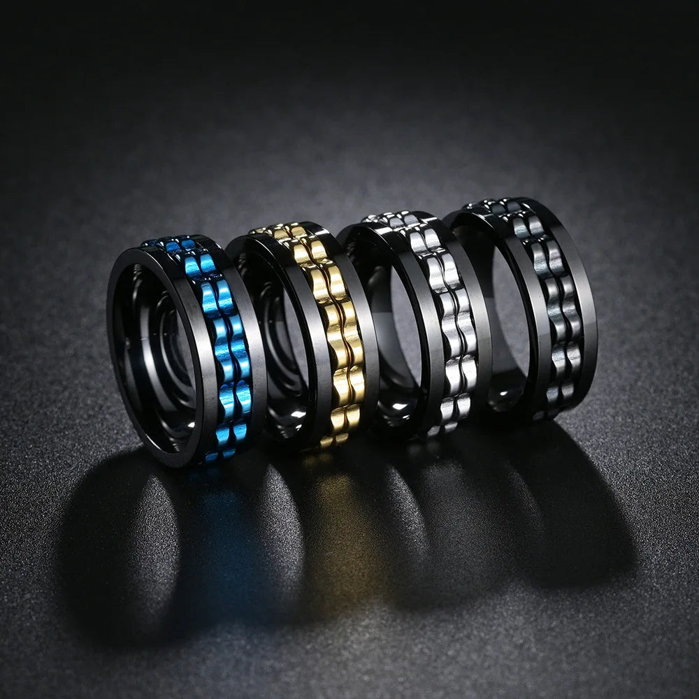Carofeez Rotating Anxiety Ring Titanium Steel Chain Spinner Rings For Men