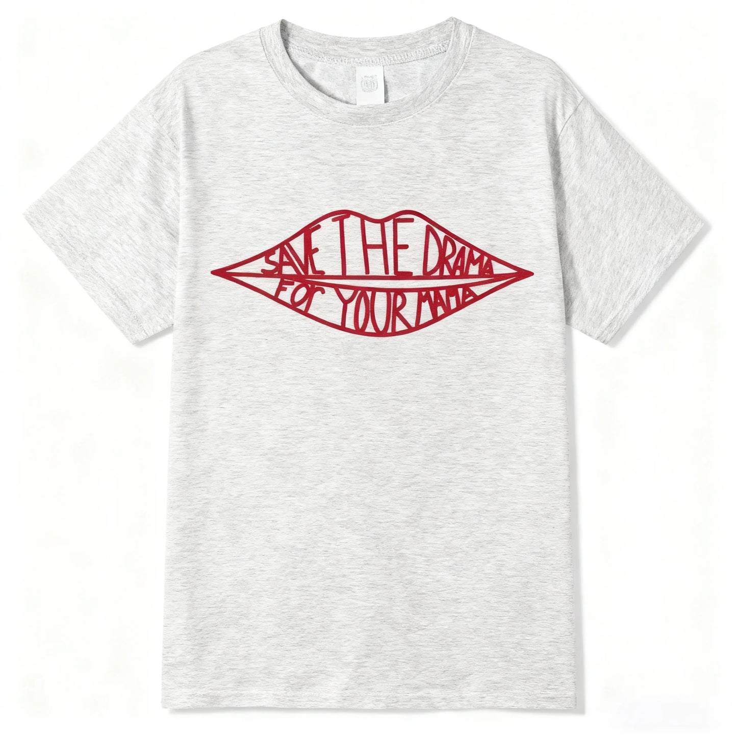 Men's Summer T-shirt Save The Drama for Your Mama Lips Print Casual Short Sleeve Tee Streetwear Hip Hop Top 100% Cotton Loose