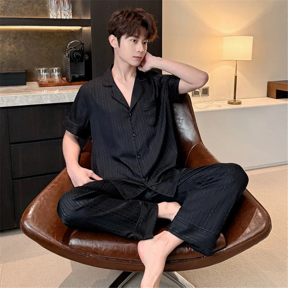 Silk Short Sleeve Pajama Set for Women - Summer