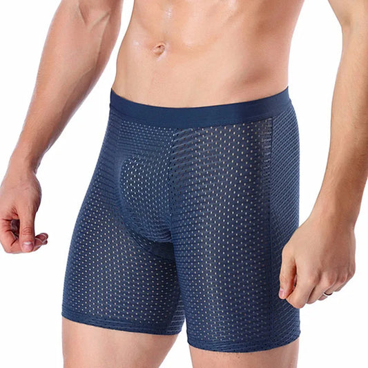 2025 Boxers Briefs Man Ice Silk Shorts Underpants Male Large Size Men's Mesh Panties Breathable Long Boxer For Men Underwear