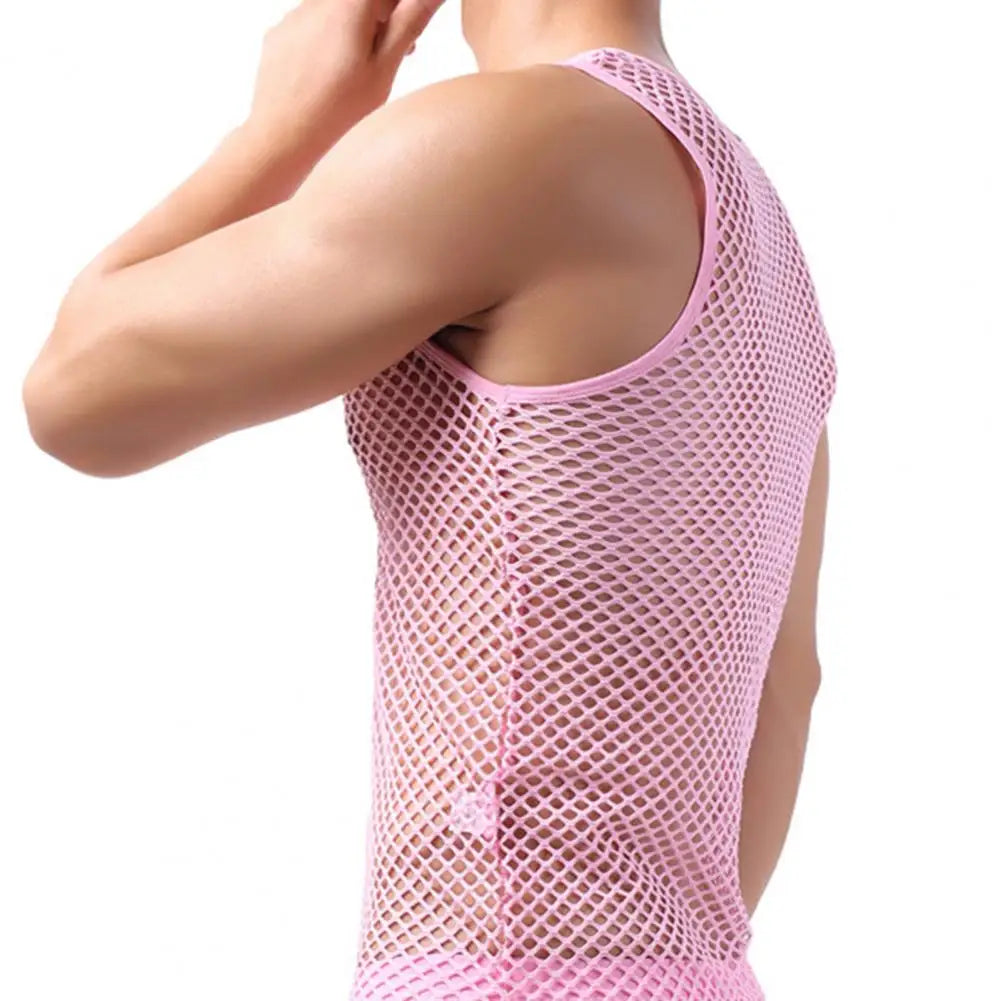 Men's See-Through Nylon Mesh Undershirt Vest