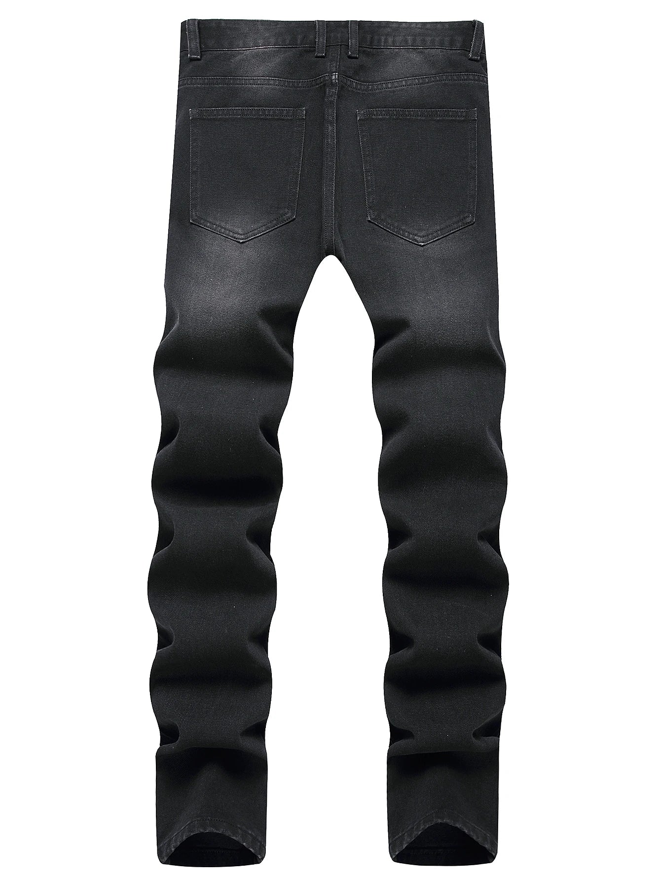 Men's Black Denim Slim Fit Jeans with White Embroidery