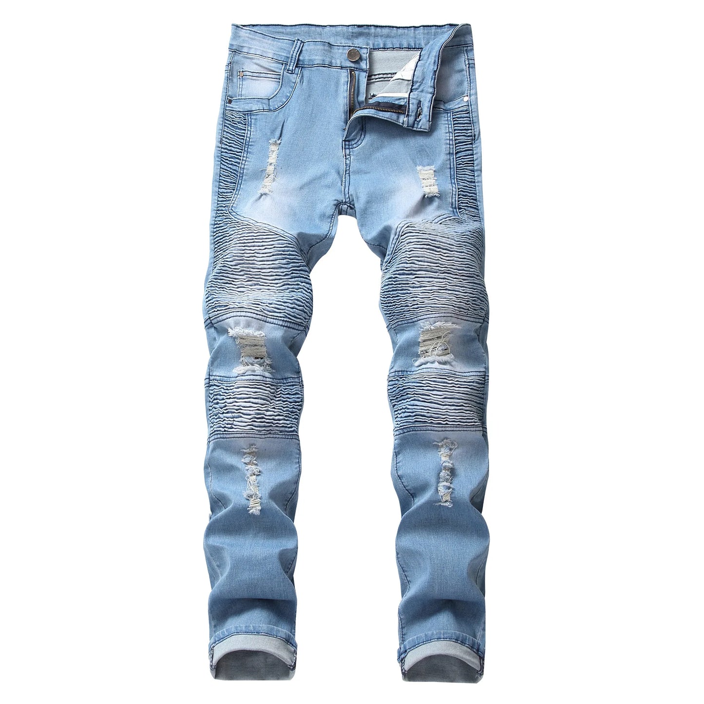 2022 Mens Jeans New Fashion Male Casual Biker Jeans Slim Straight Feet Jeans Loose Waist Long Trousers Denim Pants Large Size 42