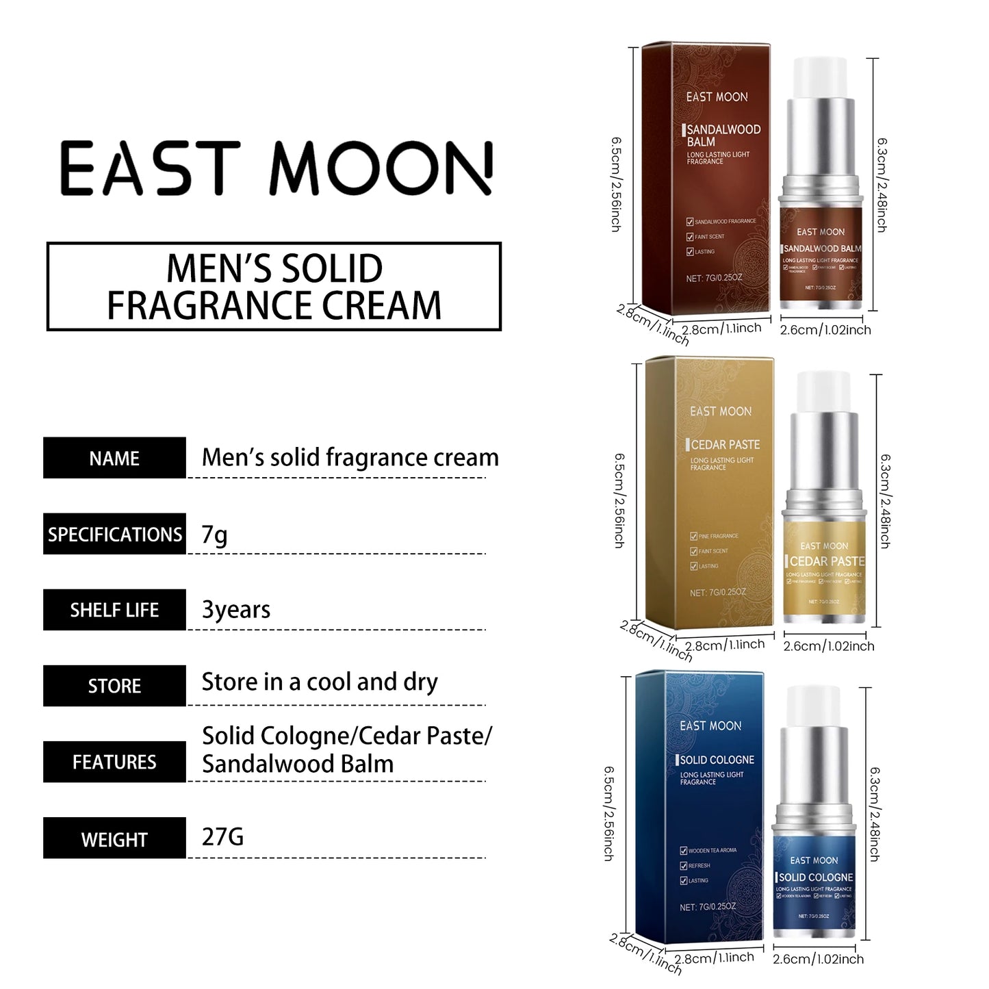 3Scents Men's Solid Cologne Woody Scent Portable Balm