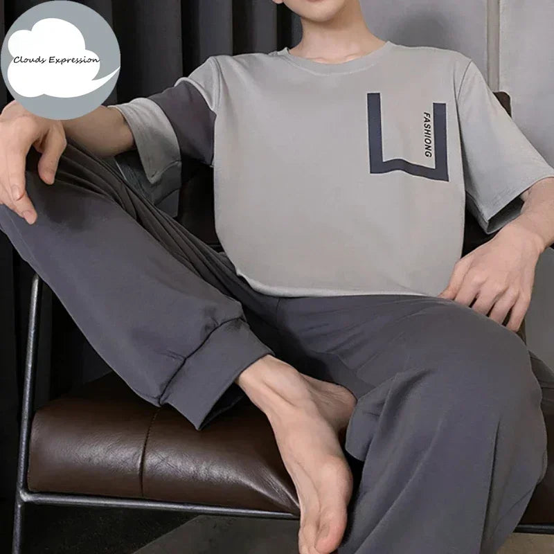 Summer Knitted Mens Casual Pyjamas Set