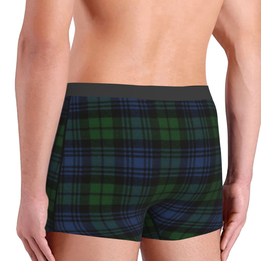 Black Watch Tartan Boxer Shorts for Men in Lycra and Polyester
