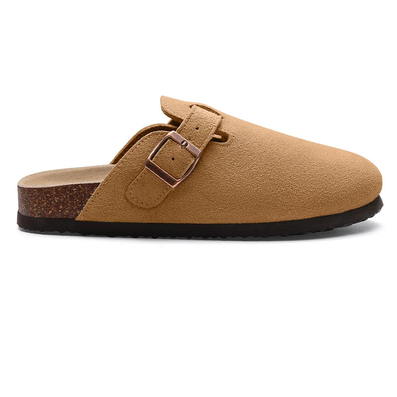 Asgard Women Cow Suede Clogs with Cork Sole and Buckle