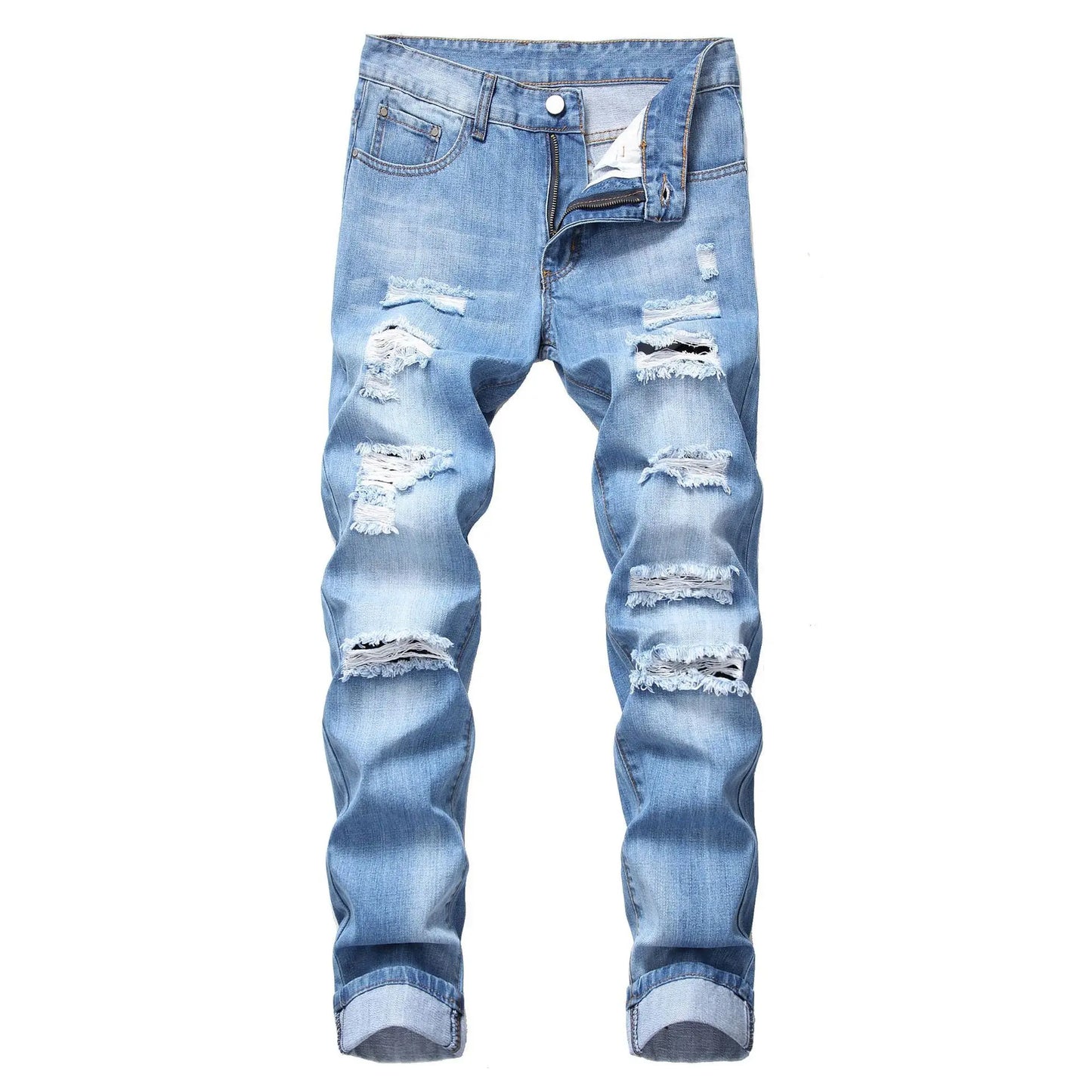 Mens Denim Ripped Straight Jeans for Casual Wear