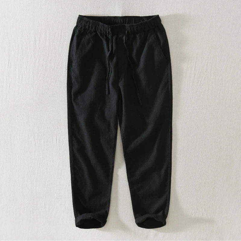 Summer New Casual Linen Ankle-length Pants for Men Clothing Simple Drawstring Thin Streetwear Oversize BL8226