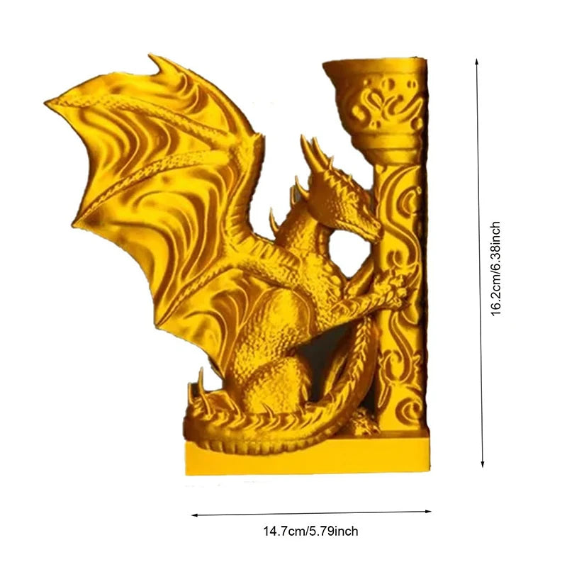 BookShelf in Gold + Black Dragon Bookends 3D Printed Animal Dragon