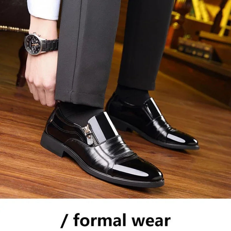 Men's Leather Business Dress Shoes with Zip Closure