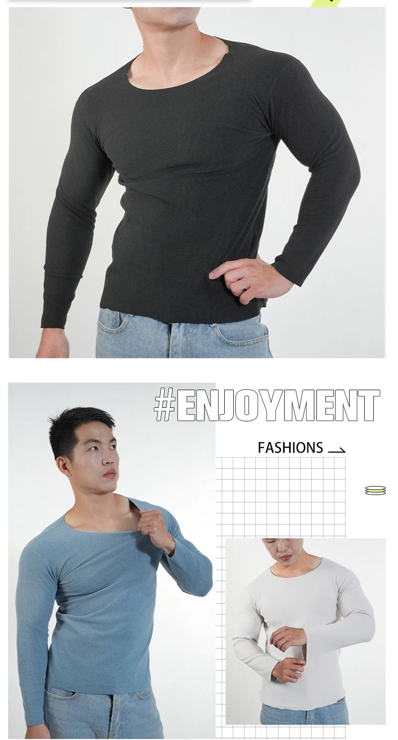 Men Thermal Underwear Long Sleeve Shirts Crewneck Fleece Lined Base Layer Top