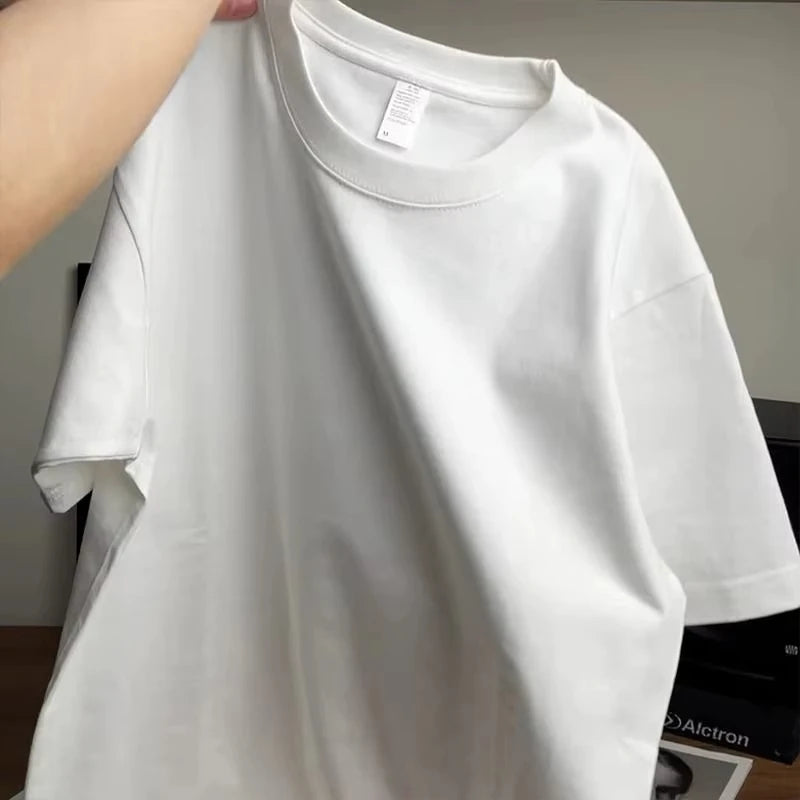 Summer Men T Shirt Cotton Tops Women Solid Color Blank Tshirts O-neck Round Collar Short-Sleeve Couple White Top Tees Clothing