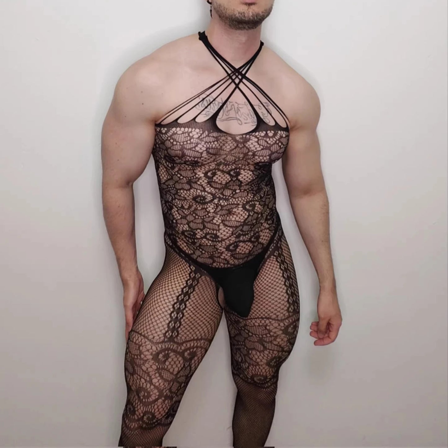 Mens Cross Jumpsuits Novelty Gentlemen Nightwear Erotic Pantyhose Sissy Bodystockings Cool Male Fetish Bodysuit Fun Sleepwear