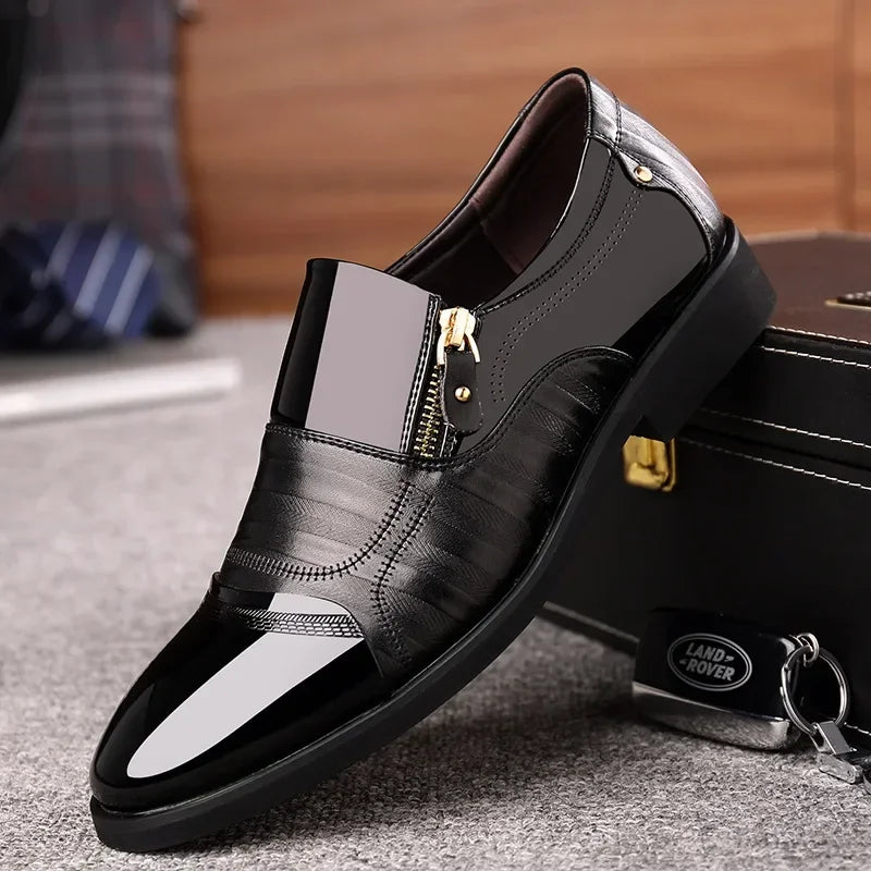 Men's Leather Business Dress Shoes with Zip Closure