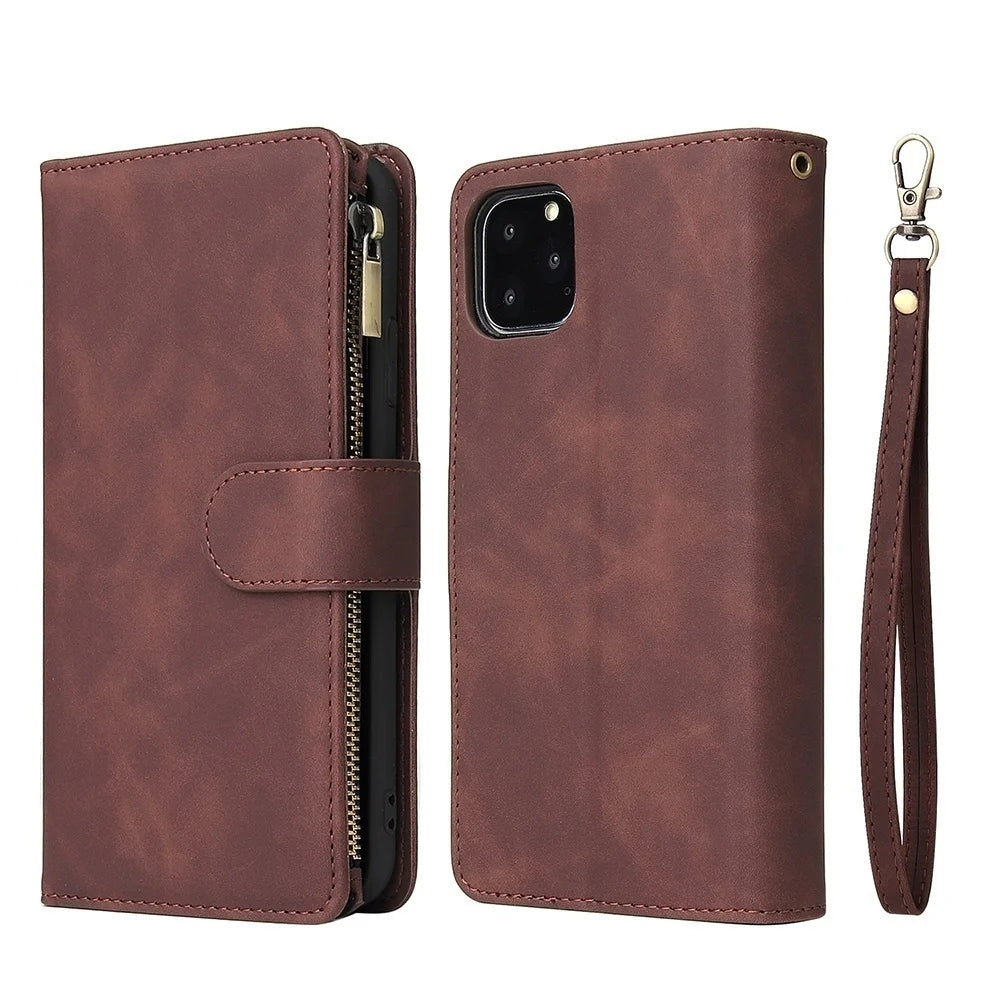 Premium Leather Wallet Case For iPhone 16 15 14 13 12 11 17 Pro Max Plus Magnetic Flip Cover