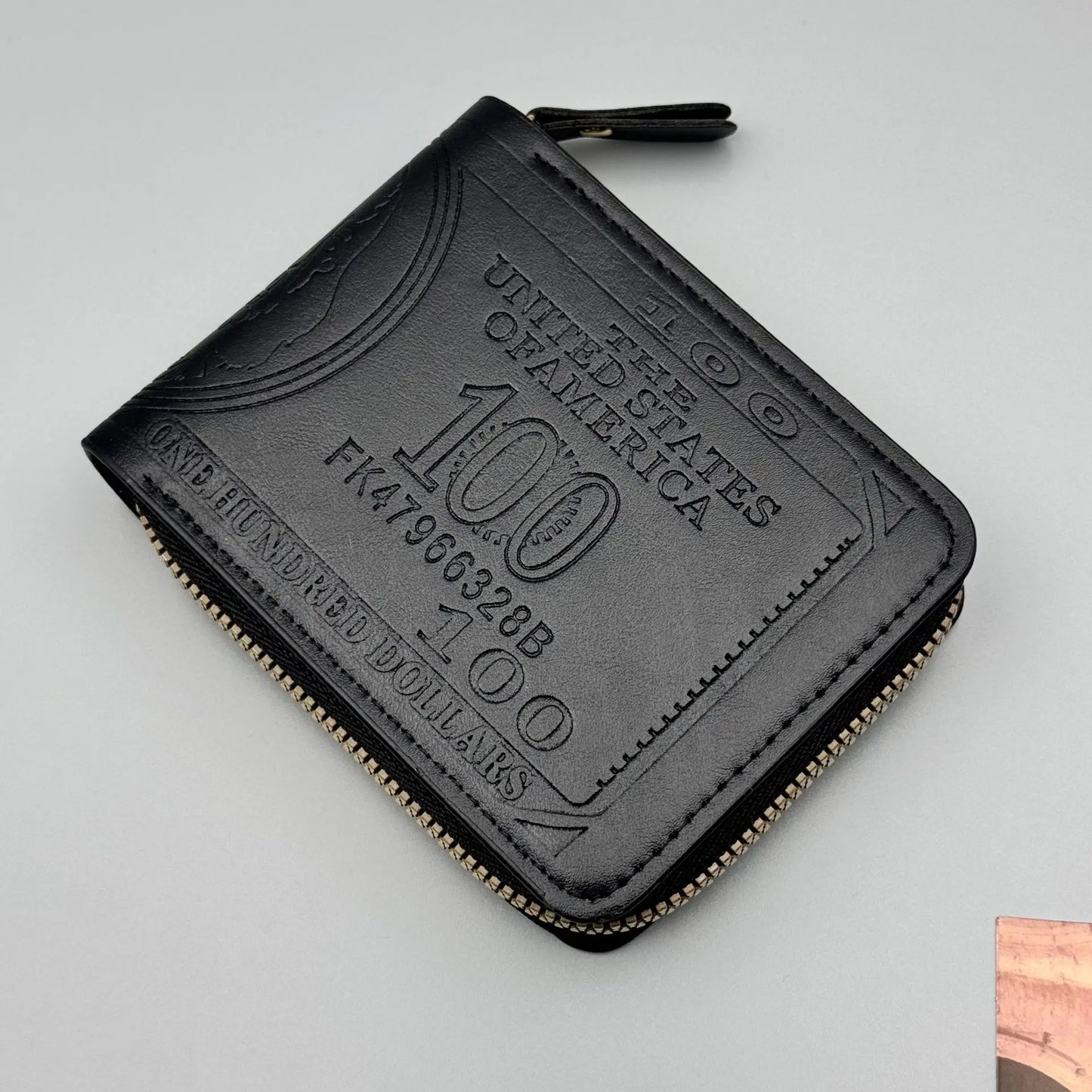 NONE Zipper Men Wallet with 100 US Dollar Pattern Male Leather Wallet