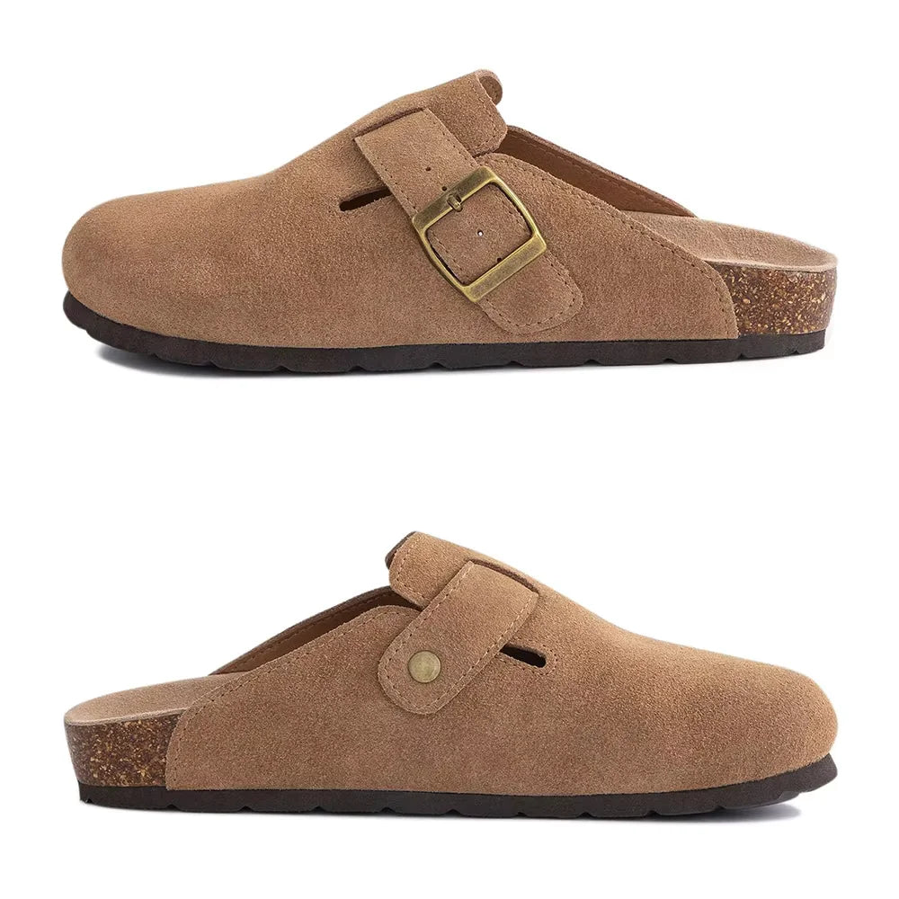 Asgard Women Cow Suede Clogs with Cork Sole and Buckle