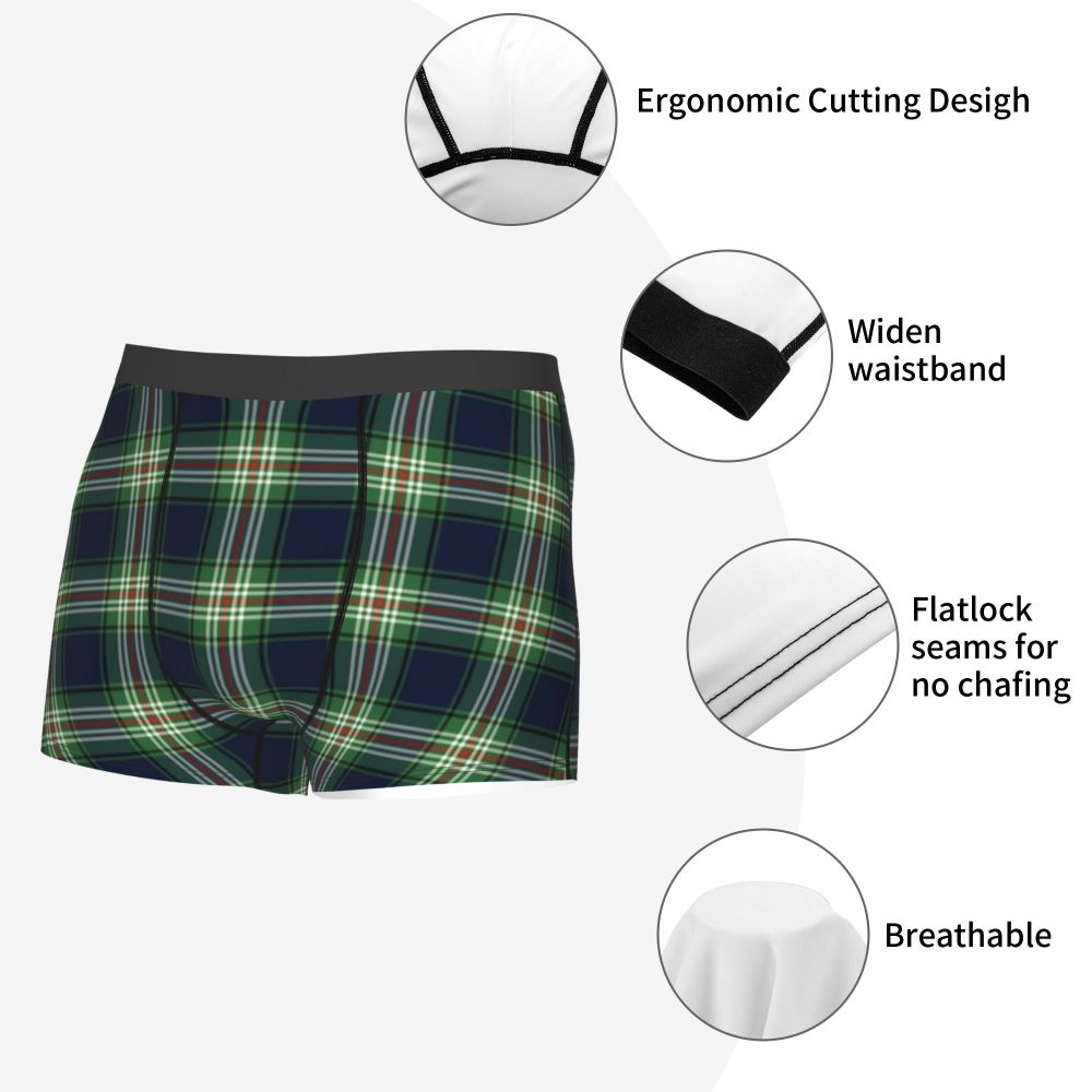 Black Watch Tartan Boxer Shorts for Men in Lycra and Polyester