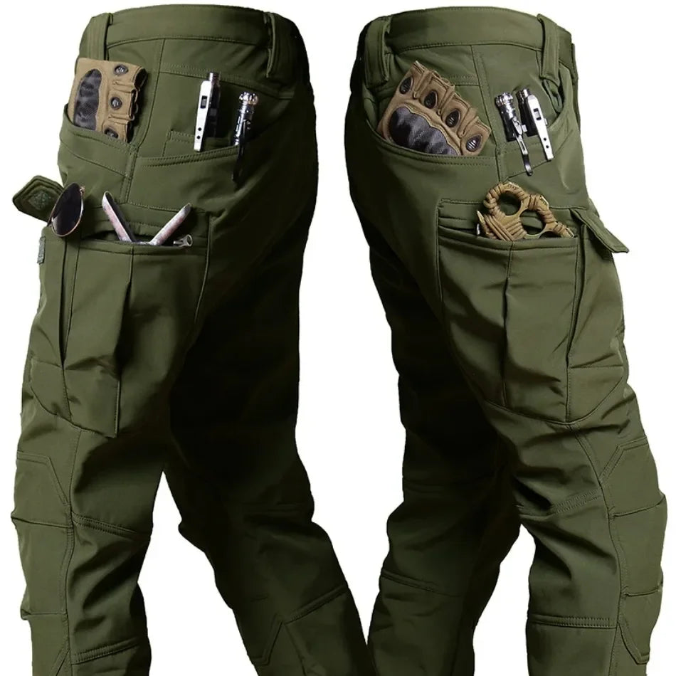 Winter Tactical Pants Men Shark Skin Soft Shell Cargo Trousers Outdoor Multi-pocket Windproof Waterproof Combat Pant S-4XL