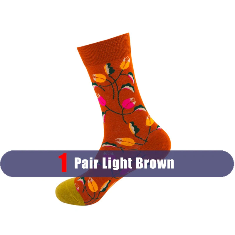 1/5 Pairs Men Women Socks Unisex Colored Printed Mid Tube Socks With Trendy And Personalized Animal Flower Designs Casual Socks
