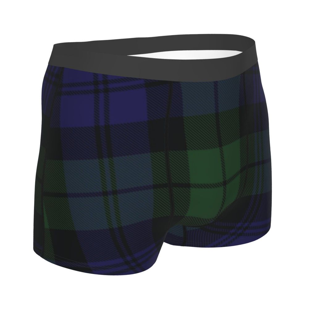 Black Watch Tartan Boxer Shorts for Men in Lycra and Polyester