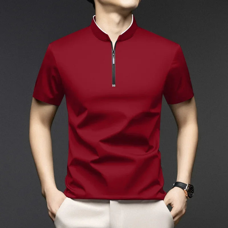 Men's Casual Zipper Polo Shirt in Solid Color