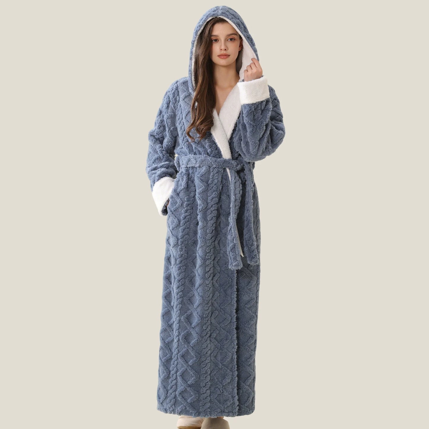 New Winter Flannel Hooded Men Long Robe Lounge Wear Thicken Warm Coral Fleece Male Sleepwear Kimono Bathribe Gown Loose Homewear