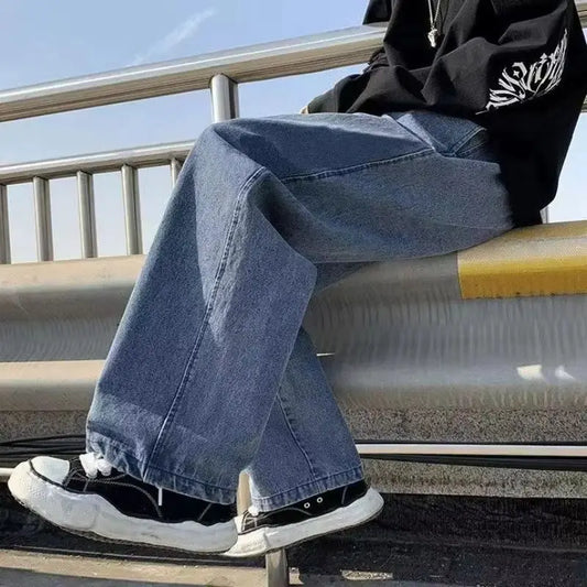 Men's Casual Loose Wide Leg Jeans in Black Grey Blue