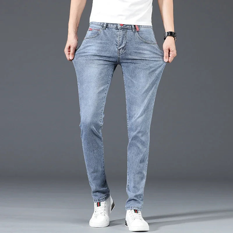 Men's Slim Fit Cotton Stretch Jeans in Blue Grey