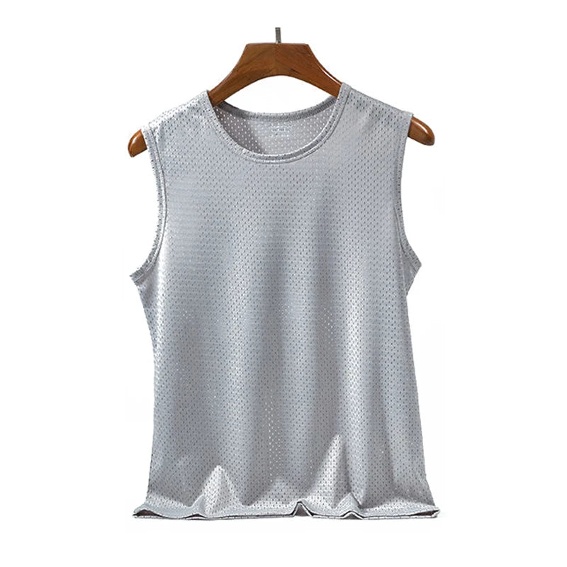 Men's Ice Silk Mesh Tank Tops Gym Stringer Transparent Bodybuilding Sleeveless Shirt Fitness Vest Male mesh Muscle Singlets