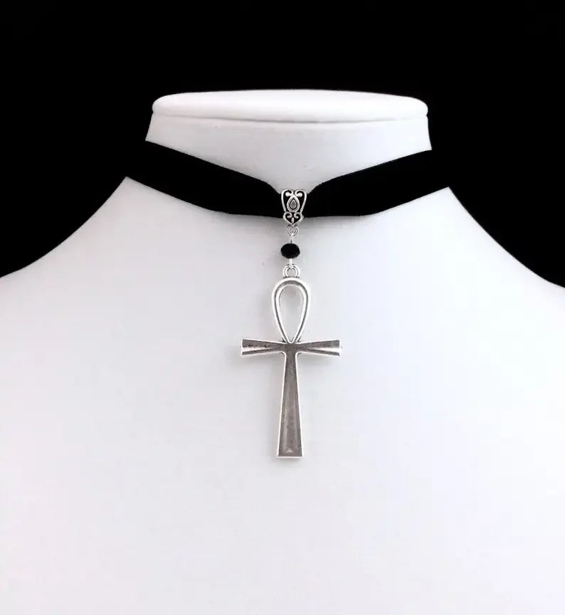 Gothic Ankh Necklace Phanax Cleopatra Black Egyptian Ankh Eternal Life Necklace