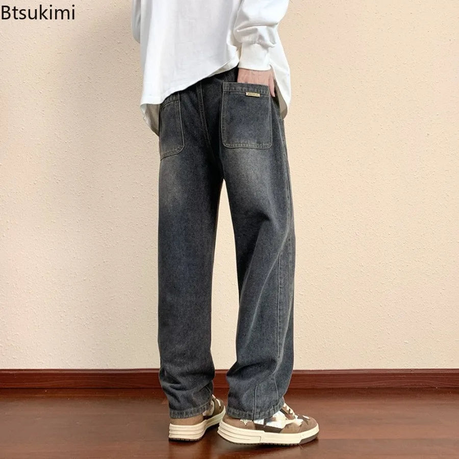 Men's Loose Fit Straight Leg Jeans in Blue Black Grey