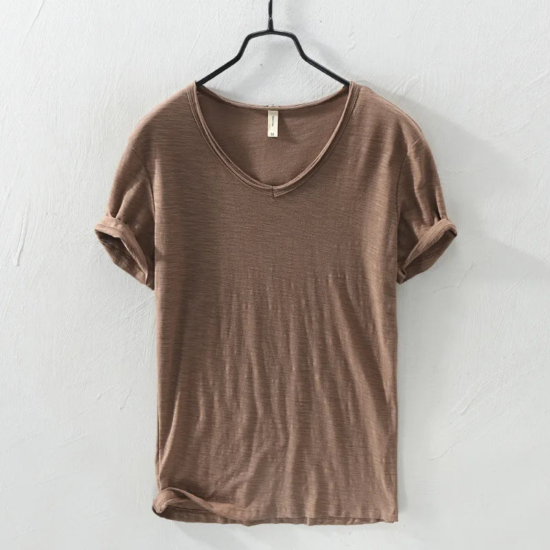 New Mens T Shirt Pure Color V Collar Short Sleeved Tops Tees Men T-Shirt 10colors slim Man T-Shirts Fitness For Male Clothes