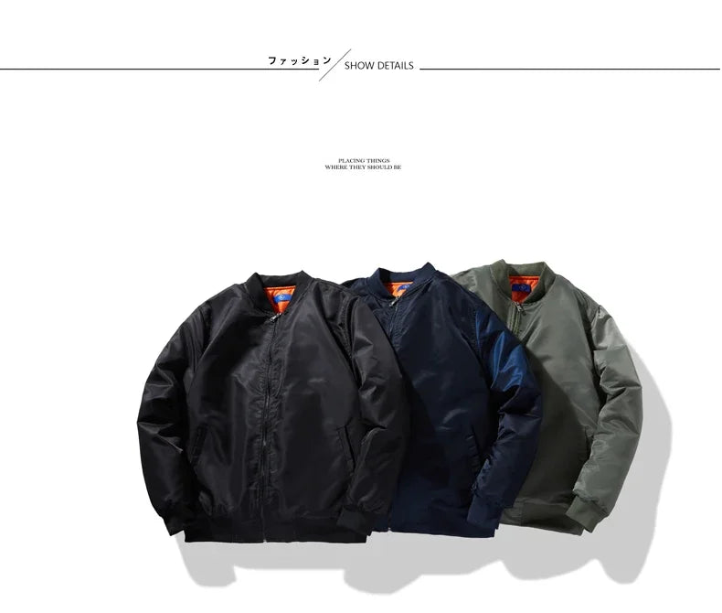 Bomber Jacket Men Women Solid Pilot Jacket Military Flight Baseball Coat