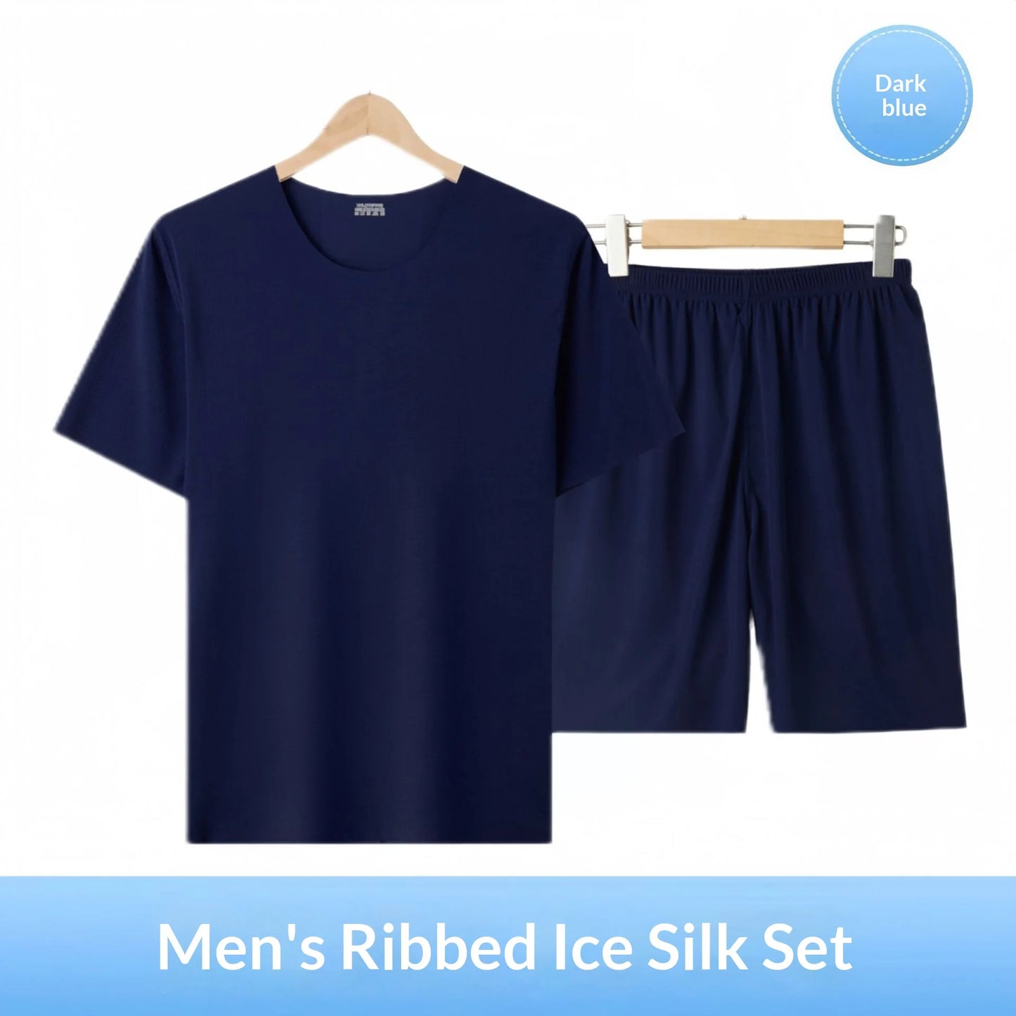 Men's Summer Loungewear Set: Ice-Silk Pajamas, Modal Seamless Round-Neck Lightweight Short-Sleeve T-Shirt, Men's Summer Clothing