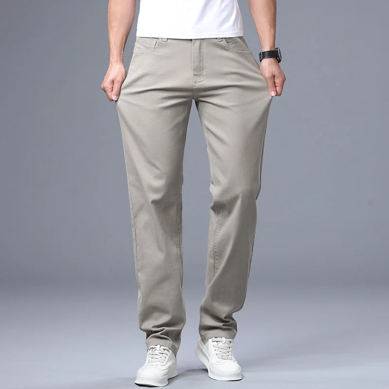 Men's Jeans Fashion Straight Business Casual Stretch Denim Pants Classic Fit Solid Color Comfortable All Season Pants