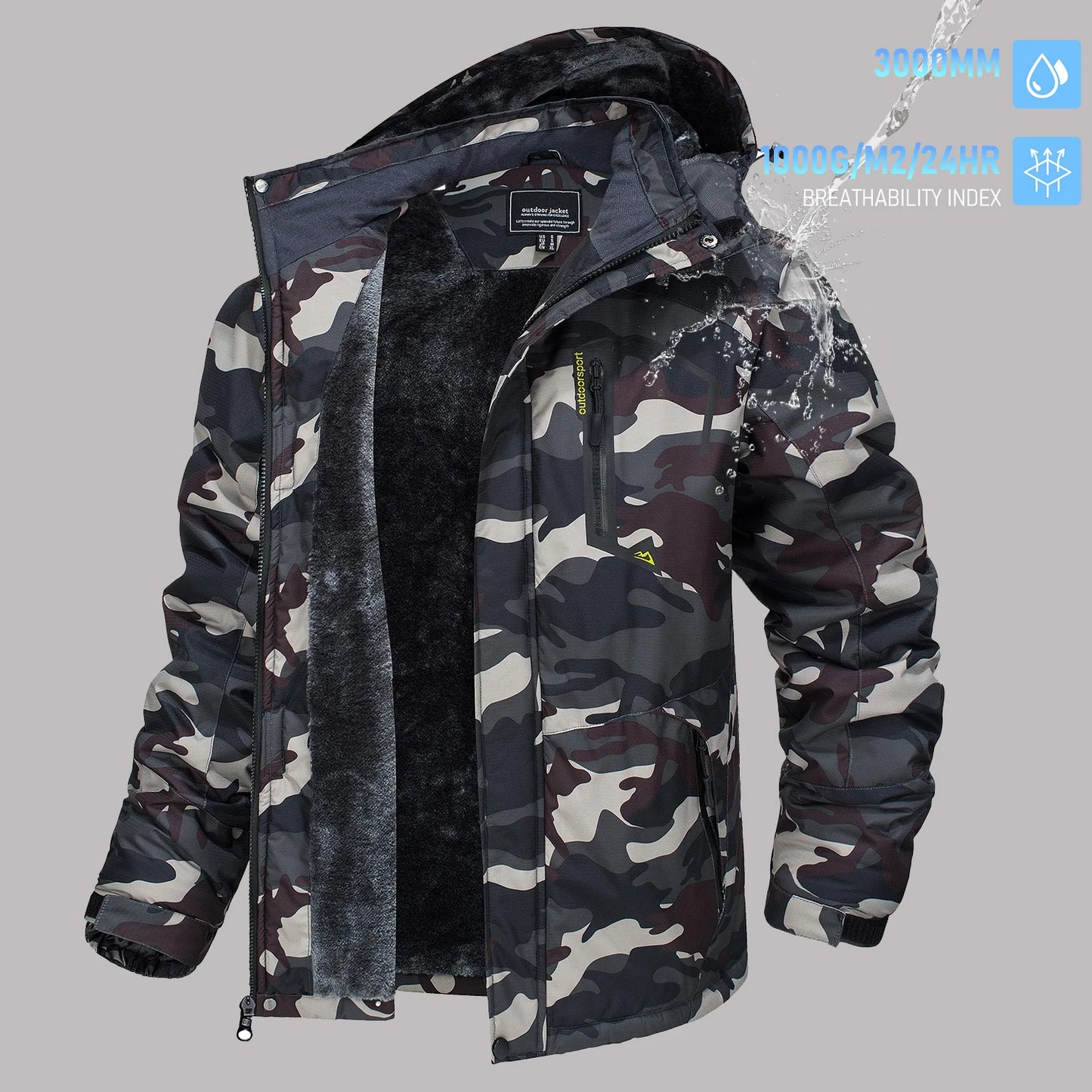 TACVASEN Men's Winter Ski Jackets Waterproof Fleece Coats Insulated Thermal Snowboard Jacket Parka Raincoat with Hood Man Parka