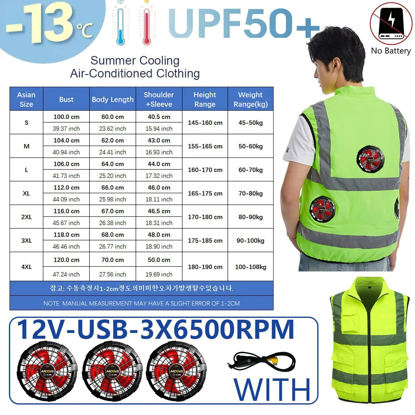 AKOOUS USB 3-Fans Cooling Vest for Men and Women