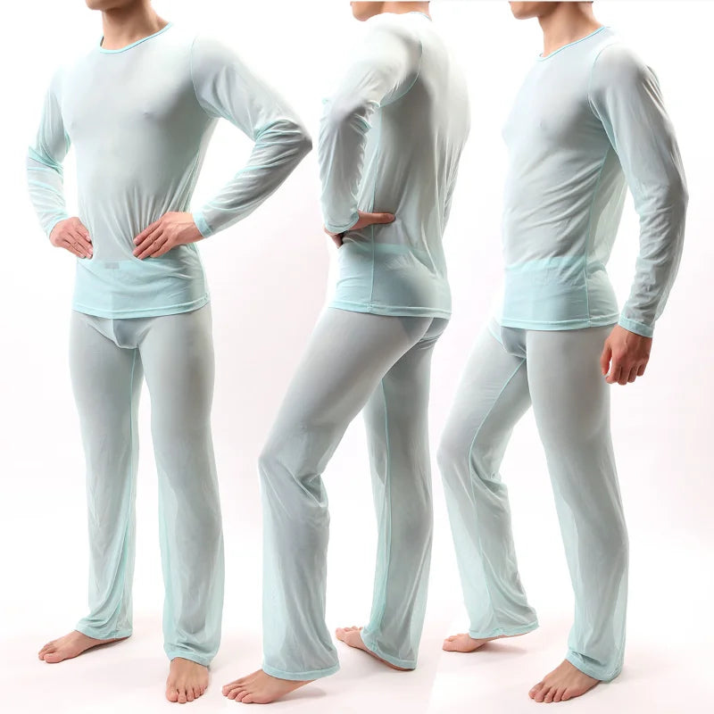 Men's Sheer Pajama Set See-Through Sleepwear