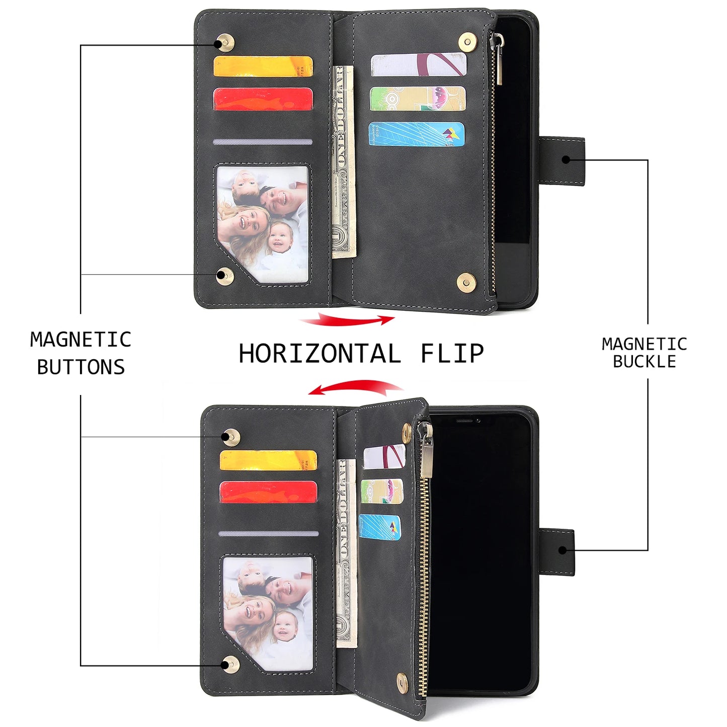 Premium Leather Wallet Case For iPhone 16 15 14 13 12 11 17 Pro Max Plus Magnetic Flip Cover