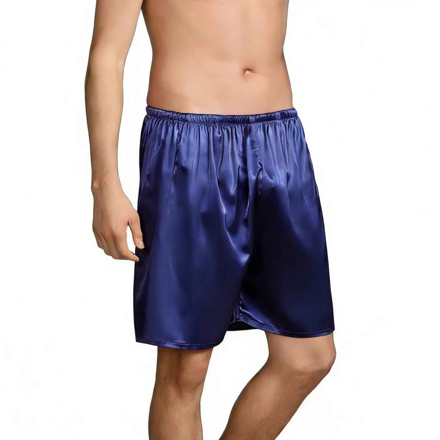 Mens Satin Lounge Shorts Sheer Silky Sleep Bottoms Low-Gloss Elastic Waistband Comfort Casual Loungewear Solid Color Sleep Pants